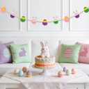Easter Garland Decorations, 5.25 Ft Easter Felt Bunny Egg Wooden Beads Ornaments Garland for Mantle, Spring Felt Fireplace Garlands, Spring Farmhouse Holiday Banner Decorations, Wall Decor