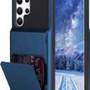 Wallet Case for Samsung Galaxy S22 Ultra with 4 Card Credit Card Holder Slot Shockproof Cover Hybrid Heavy Duty Protection Armor Phone Case Compatible with Samsung Galaxy S22 Ultra-Blue