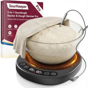 SourKeeper, Larger 2-in-1 Sourdough Starter Warmer Pro - 2026 Upgrade Larger Heating Plate, Dough Temp Probe, 1F Control (70110F), 24H Timer, Real-Time Monitoring, for Beginner Bakers Black