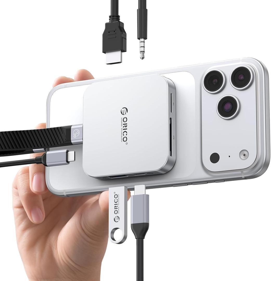 ORICO 10Gbps Magnetic M.2 Docking Station, 8-in-1 USB C HUB & M.2 2230 NVMe Enclosure with HDMI 4K@60Hz,SD/TF, USB-A&C 3.2, 100W PD, AUX, USBC Dock for iPhone 17/16/15 Pro/Pro Max