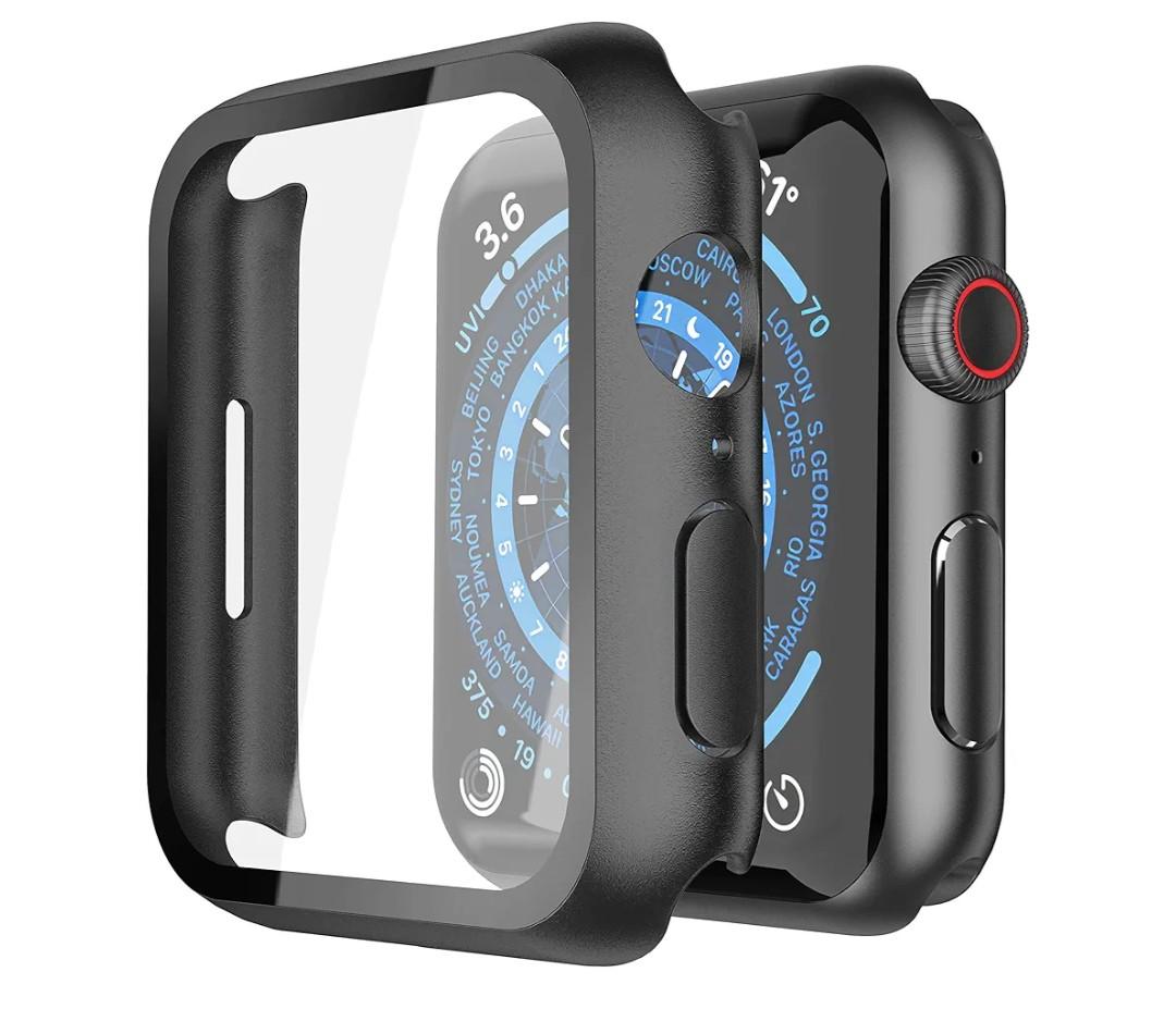Misxi 2 Pack Hard PC Case with Tempered Glass Screen Protector Compatible with Apple Watch Series 9 (2023) Series 8 Series 7 45mm, Ultra-Thin Scratch Resistant Cover for iWatch S9/S8/S7, Black