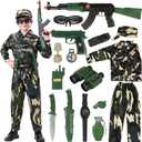 Army Costume for Boys, Halloween Costumes for Kids 3-12 with Accessories, Perfect for Halloween, Birthday Party, Career Day (New-Large(8-10yr))