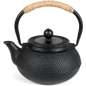 INNOLIFE 600ml/20oz Cast Iron Teapot, Japanese Tea Pot with Stainless Steel Infuser for Loose Leaf, Black