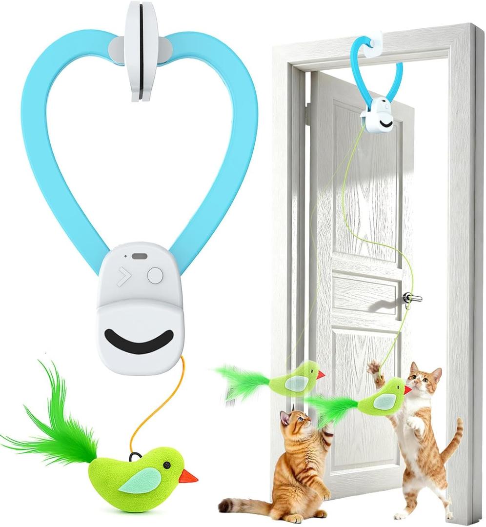 Interactive Cat Toys for Indoor Cats: Automatic Flying Bird Feather Wand Chase Exercise Enrichment Stimulation, USB Rechargeable Durable Safe Hanging Toy for Bored Kittens Adult Multi Cat Households