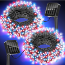 Red White and Blue Lights Solar String Lights Outdoor Waterproof for 4th of July Decorations and Memorial Day Decorations, Total 100LED 45FT for Garden Yard Pathway Fence, 8 Modes 50LED x 2 Packs