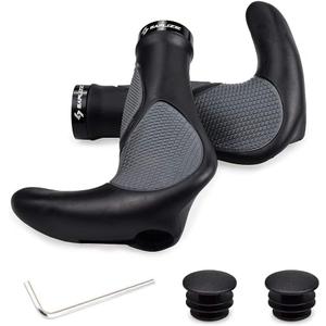 SAPLIZE Bike Handlebar Grips, Multi Colors/Design Optional, Ergonomic Design, Aluminum Double Lock-on, Mountain Bike Grips, MTB BMX Downhill Foldable Urban Bicycles Grips, Scooter Grips (Big Horn Shape, Black)