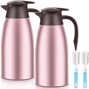 Norme 2 Pcs Thermal Coffee Carafe Insulated Stainless Steel Coffee Carafe for Hot Liquid Vacuum Thermal Pot Creamer Pitcher Dispenser with Brushes Keeping Hot Water Milk(Rose Red) (68 oz)