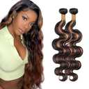 P1B/30 Body Wave Bundles Brown Human Hair Bundles 28 28 Inch Highlights Bundles Human Hair Brazilain Virgin Hair 2 Bundles Two Tone Black Mixed With Brown Bundles Color #1B30 Bundles