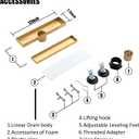 12 inch Linear Shower Drain with Removable Square Hole Panel by Using Brushed 304 Stainless Steel Process, Linear Drain Equipped with Adjustable Feet and Hair Strainer(Brushed Gold Color)