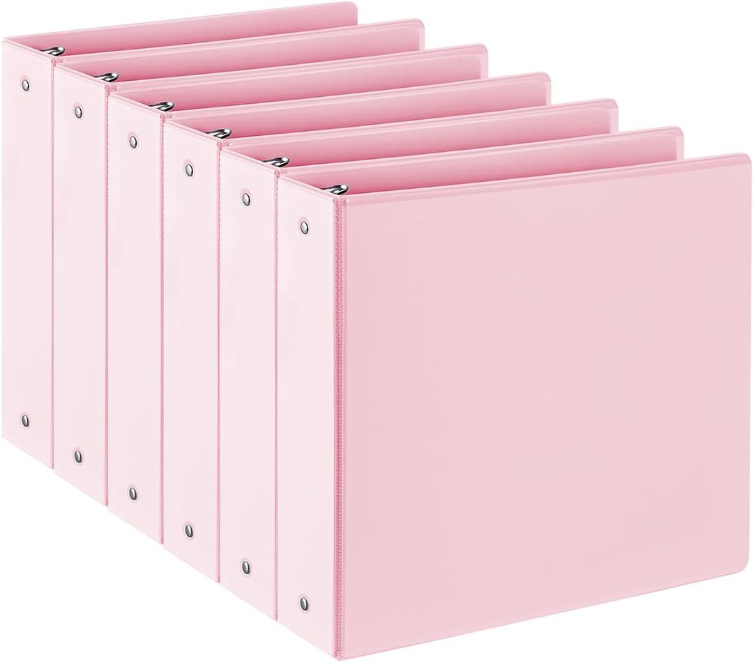 2-INCH 3 Ring Binder with 2 Interior Pockets, Durable 2'' Binders Holds US Letter Size 8.5'' x 11'' Paper - Versatile Binders for Office, Home, and School Use, 6 Pack (2-inch Pink)