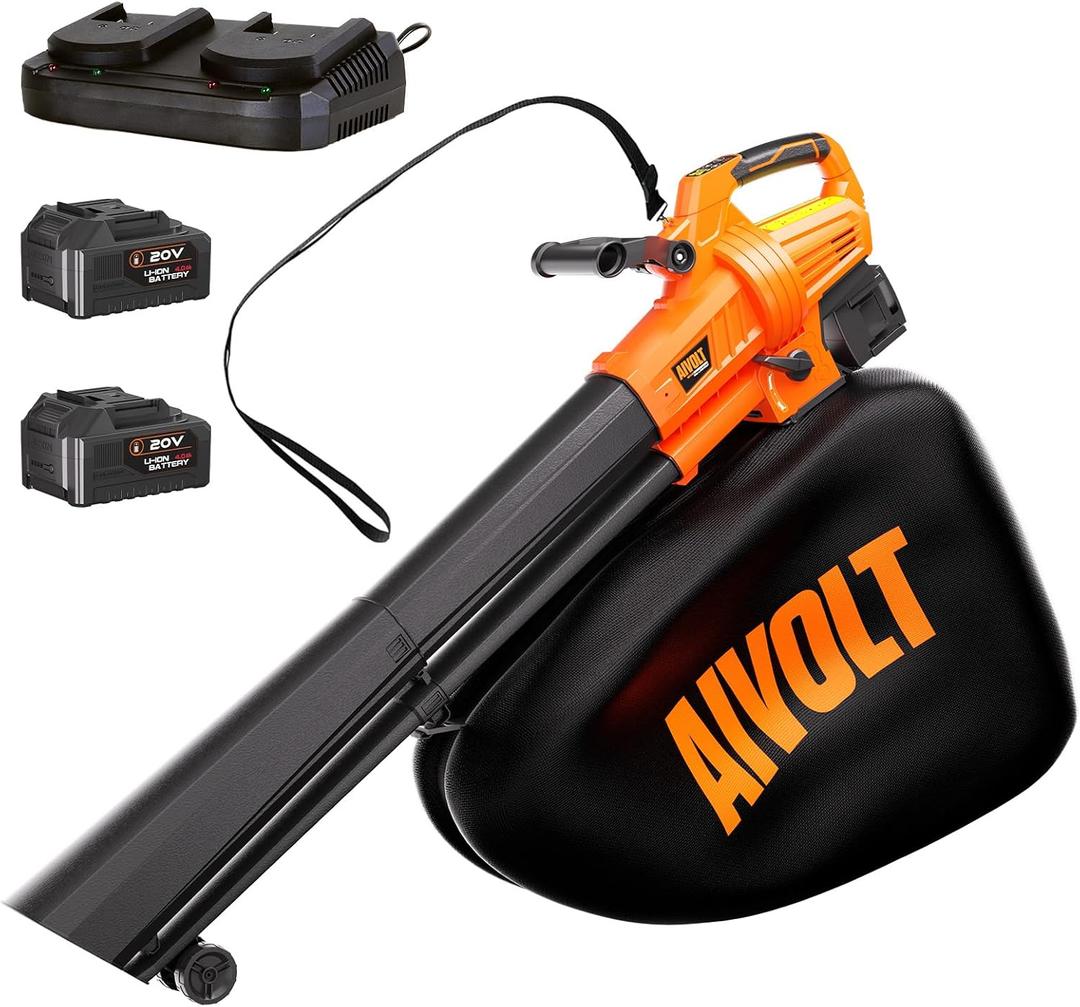 AIVOLT 3-in-1 Cordless Leaf Blower Vacuum Mulcher with 40L Bag
600 CFM 160 MPH,Brushless Motor,2×4.0Ah Batteries for Lawn, Yard Cleanup