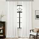 White Pinch Pleat Linen Curtains 90 inch Long 2 Panels Set for Living Room Modern Elegant Light Filtering Semi Sheer Coastal Decor Cotton Textured Gauze Curtain Triple Pleated White Drapes 90 Length
