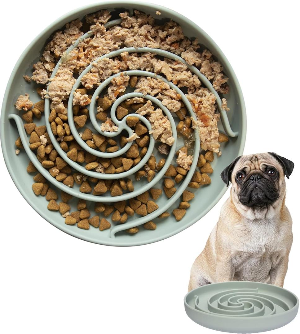 Bifeaw Slow Feeder Dog Bowls, Dishwasher Microwave Safe Silicone Puppy Puzzle Bowl with Non-Slip Design for Eating (Grey Green) (Medium)