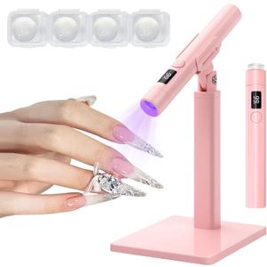 Mini UV Light for Nails，Handheld LED Flash Cure Lamp for Gel X Polish, Portable Uv Pen Light for Single Finger,Nail Curing Lamp with Stand for Starter Salon DIY or Home Manicure (Pink, Mini)