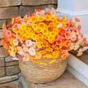 Fake Mums Fall Artificial Flowers Plants for Outdoors Autumn Decoration, 12 Bundles Silk Morning Glory with Eucalyptus Realistic UV Resistant Faux Mums for Outside Planter Yard Garden Home Indoor, Mix (3 Mixed Color(3 Orange, 3 Light Orange, 3 Yellow))