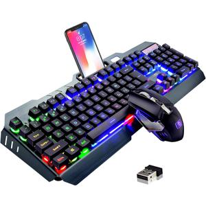 Wireless Gaming Keyboard and Mouse Combo,61 Key Rainbow Backlit Keyboard with Rechargeable 3800mAh,Mechanical Feel,Ergonomic,Quiet,Waterproof,RGB Mute Mice for PS4,Xbox One,Desktop,PC