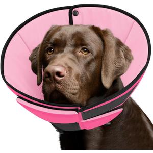 Queenmore Dog Cones for Large Dogs, Soft Dog Cone for Large Breeds, Cone for Dogs After Surgery, Adjustable Elizabethan Collar for Pet to Prevent Licking Wounds, Pink, Large