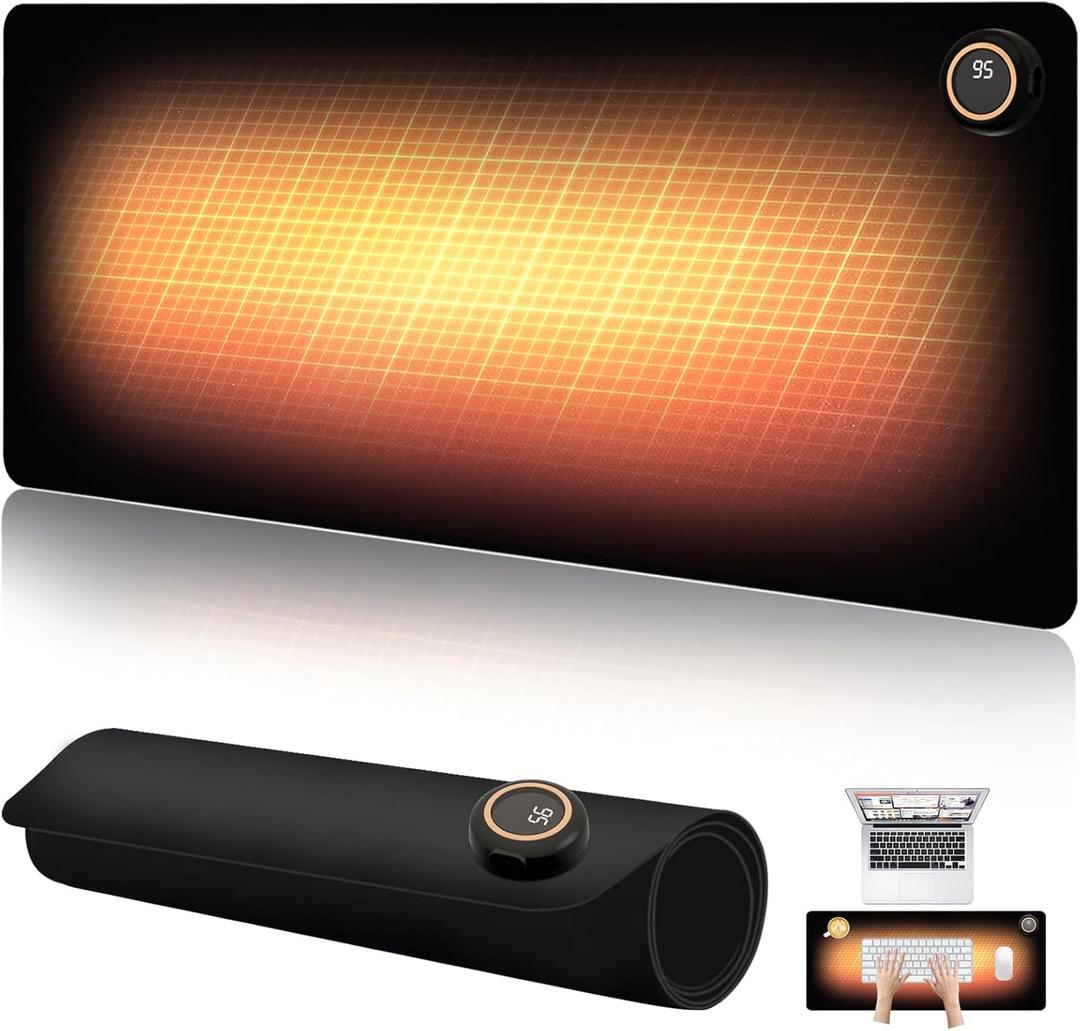 Heated Desk Pad - 31.5" x 13" Heated Mouse Pad 5 Heat Levels & 3 Hours Auto Shut-Off Waterproof & Leakage-Proof PU Heated Desk Mat for Home Office & Gaming(Black)