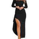 XXTAXN Women’s Formal Bodycon Square Neck Long Sleeve Wedding Guest Party Slip Fitted Midi Dress Black, XL