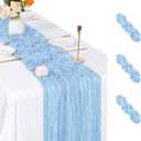 3 Pack Baby Blue Cheesecloth Table Runner, 17 x 108 inch, Semi Sheer Boho Cheese Cloth Fabric Table Runner Bulk for Wedding, Birthday, Party, Holiday, Home Decor (Baby Blue)