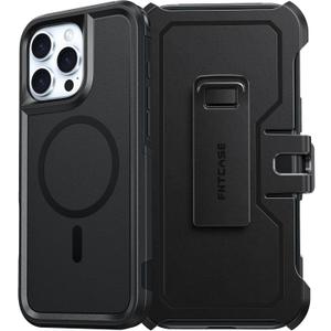 FNTCASE for iPhone 16 Pro-Max Case: Magnetic Dual Layer Shockproof Protective Cell Phone Cover with Belt-Clip Holster | Heavy Duty Military Grade Drop Protection Non Slip Textured Phonecase Black