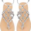 UTIKLIOU Women's Rhinestone Flat Sandals T-Strap Thong Sandals Summer Flat Sandals Flip Flop Sandals for Women (11.5)