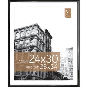 MCS Trendsetter 28x34 Poster Frame, Display Pictures 24x30 With Mat or 28x34 Without Mat, Vertical & Horizontal Wall Hanging Large Picture Frame for Photos & Posters, Black (1-Pack)
