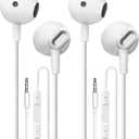 Wired Earbuds 2 Pack, in-Ear Headphones HiFi Stereo Earbuds, Wired Earphones with Microphone Volume Control Compatible with iPad, Laptop, MP3, Android Smartphones, Fits All 3.5mm Jack Device
