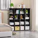 Neprock 16 Cubby Storage Organizer, Closet Clothes Storage Organizer, Cube Shelves Closet Organizers and Storage Shelves for Clothing Storage with Hammer, Bookshelf for KidsBlack
