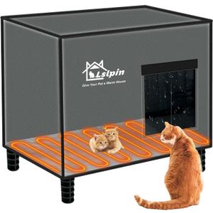 Large Indestructible Heated Cat House for Outside Winter, Weatherproof & Elevated, Escape Door, Insulated Cat House, Outdoor Feral Cats Shelter with Heater for Stray Cats Kitty 20"*16"*18"