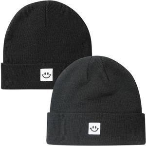 2Pack Baby Beanie Knit Toddler Hat for Girls Boys 0-8 Years (6-36 Months, 2pack Black/Heather Grey)