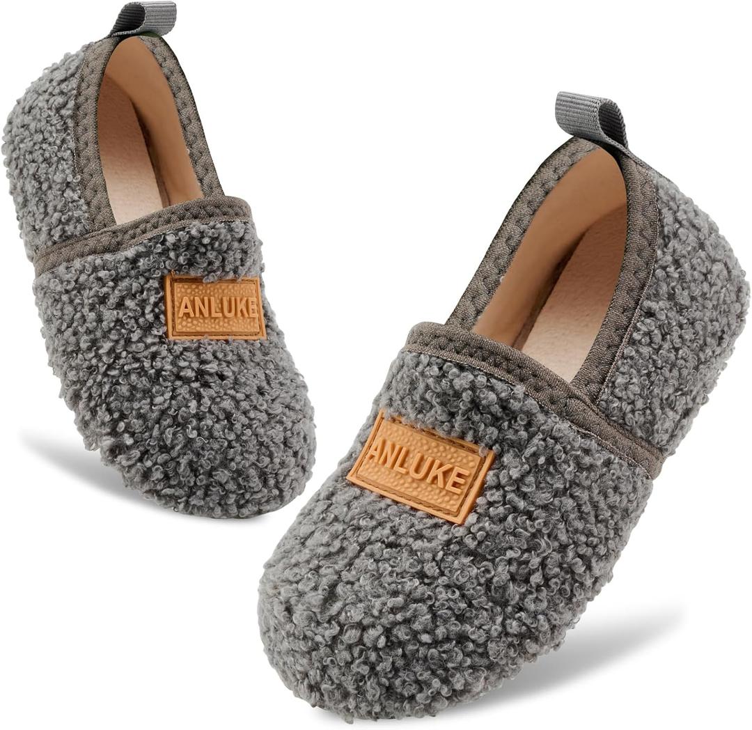 ANLUKE Kids Toddler Slippers Boys Girls Indoor House Shoes Non-Slip Slippers Socks Outdoor Warm Walking Shoes (Gray)
