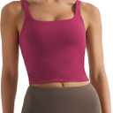 Womens Sports Bra  Workout Crop Tank Tops for WomenSleeveless Square Neck Padded Bras with Built in Bra (Purple, S)