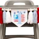 4th of July 1st Birthday High Chair Banner, Patriotic American Flag Design, Cotton Rope Tassels with Wooden Beads, Pennant Style