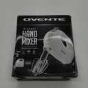 OVENTE 5-Speed Electric Hand Mixer with Stainless Steel Mixing Whisk, Snap-On Storage Case, Portable & Lightweight 150W Motor, Compact Handheld Mixer for Baking, Blending or Cooking, White HM151W