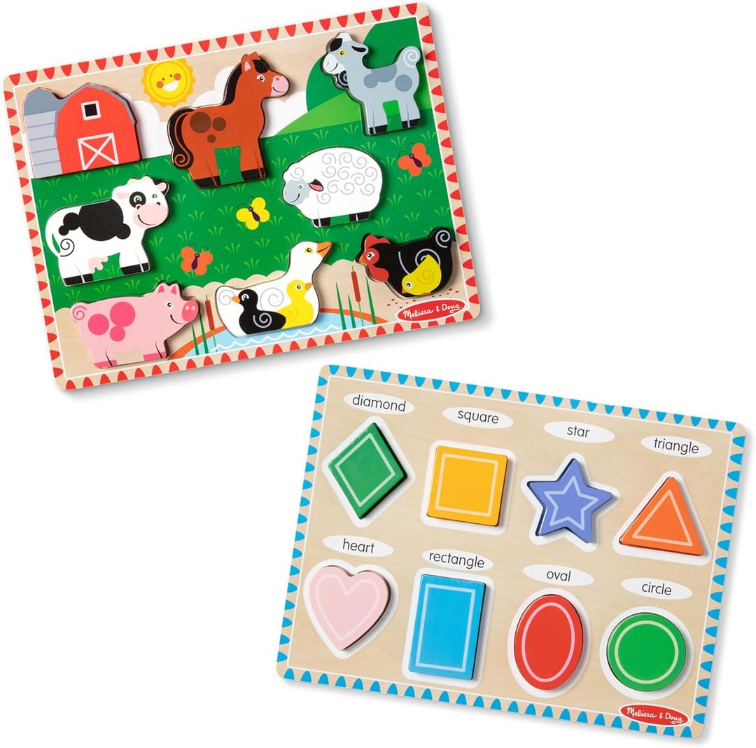 Melissa & Doug Chunky Puzzle Bundle (Shapes & Farm)