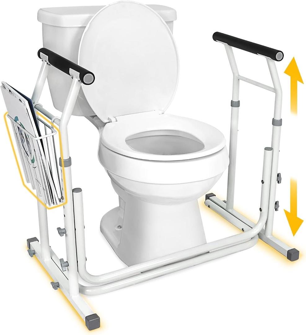 FSA/HSA Eligible, Vaunn Medical Bathroom Patented Height Adjustable Height Toilet Rail Grab Bar and Commode Safety Frame Handle
