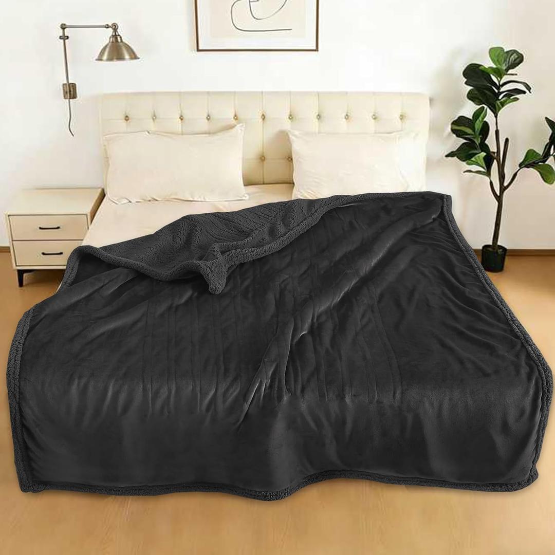 Electric Heated Blanket Full 72"x84" - 5 Heat & 10H Auto-Off, Microplush Flannel & Sherpa, Same Color Both Sides, Machine Washable, Overheat Protection, Gifts for Home/Bedroom/Sofa, Black