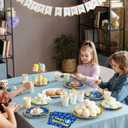 96 Pcs Cartoon Blue With Gold Ring 5th Birthday Party Supplies Gold Ring Birthday Party Plates Disposable Cartoon Theme Paper Tableware Set for 5 Years Old, Serves 24