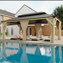 HarmonyHealth 12 x 20 Ft Wood Gazebo, Upgrade Wooden Frame, Double Galvanized Steel Roof, Hardtop Gazebo with Nettings and Curtains for Backyard, Patio, Garden and Lawn, Khaki