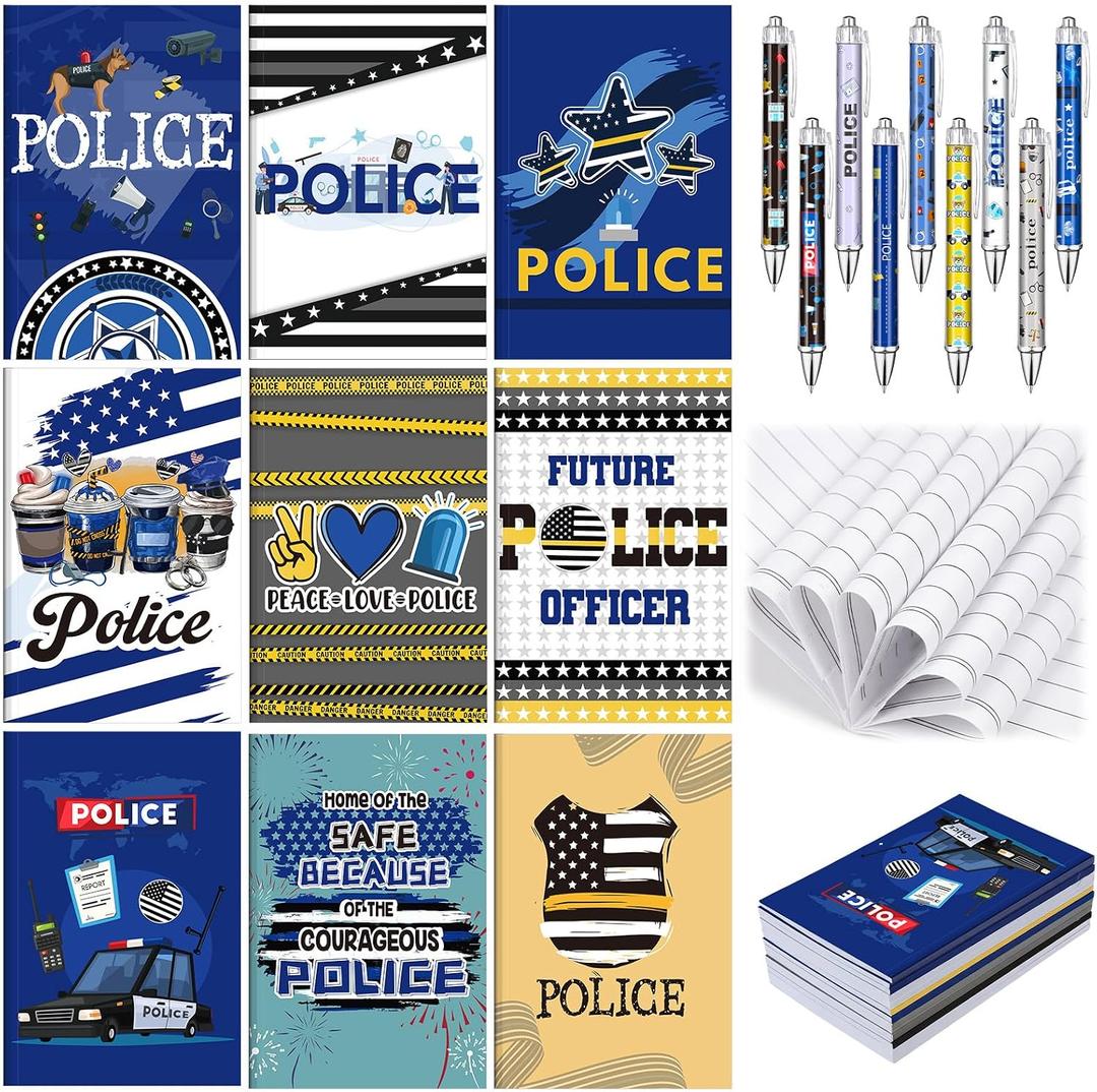 Resurhang 18 Pcs Police Officer Gifts Set, 9 Policeman Notebook Journal & 9 Ballpoint Pen, Police Appreciation Week Gifts for Women Men Law Enforcement Retirement Birthday Sheriff Academy Graduation