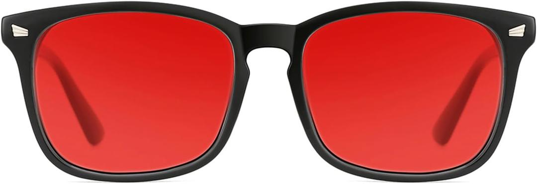 TIJN Sleep Glasses for 99.9% Blue Green Light Blocking Dual AR Coatings Red Lens for Computer Gaming Reduce Eyestrain ((Max Protect- Red Lens) 01-black)