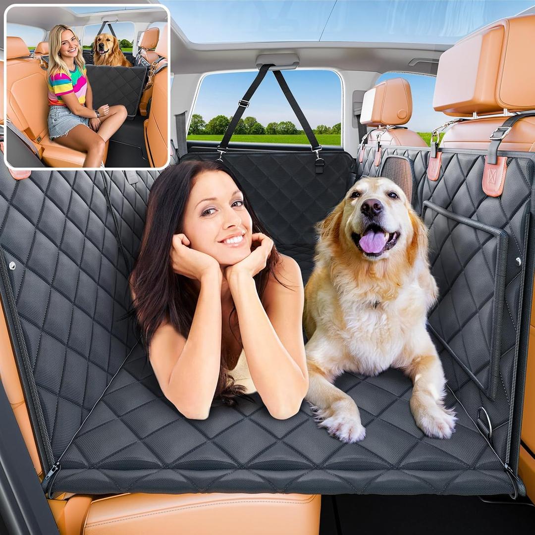 Convertible Back Seat Extender for Dogs, Foldable 400lb Hard Bottom Dog Car Seat Cover for Back Seat, Waterproof Dog Hammock Bed Backseat Cover for Dogs in Car SUV Truck Pet Seat Cover Black XL (XL, Black)