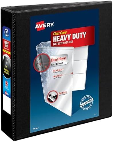 Avery Heavy-Duty View 3 Ring Binder, 2" One Touch Slant Rings, 530-Sheet Capacity, 2.8 Inch Wide Spine, Great for Home, School Supplies, Office, or Organization Needs, 1 Black Binder (05500)