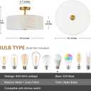 Bargeni Semi Flush Mount Ceiling Light Fixture,16 inch Drum Flush Mount Ceiling Light, Modern Light Fixtures Ceiling Mount with Matte Brass Finish, Semi Flush Ceiling Light for Bedroom,Dining Room