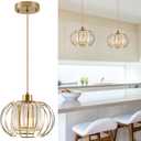 Gold Pendant Light Fixture, Modern Crystal Pendant Lights Kitchen Island, 1-Light Farmhouse Mini Chandelier, Adjustable Brass Hanging Light Fixture for Hallway, Bedroom, Dining Room