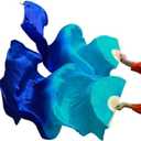 1 Pair(Left+Right) Faux Silk Belly Dance Fan Veil for Dance Performance, Length 180cm Width 90cm (Turquoise Blue)