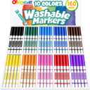 Officygnet 160 Count Washable Markers Bulk, 10 Assorted Colors, Conical Tip with Fine & Broad Line Coloring Marker for Kids, Markers Bulk for Classroom, School Art Supplies, Back to School Essentials