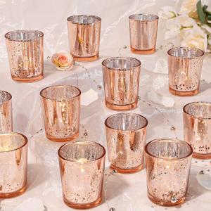 UPBUD Votive Candle Holders Set of 24, Speckled Mercury Rose Gold Glass Candle Holders for Wedding Centerpiece Table Decorations, Tealight Candle Holder for Party Bridal Shower Decor, Home Decor