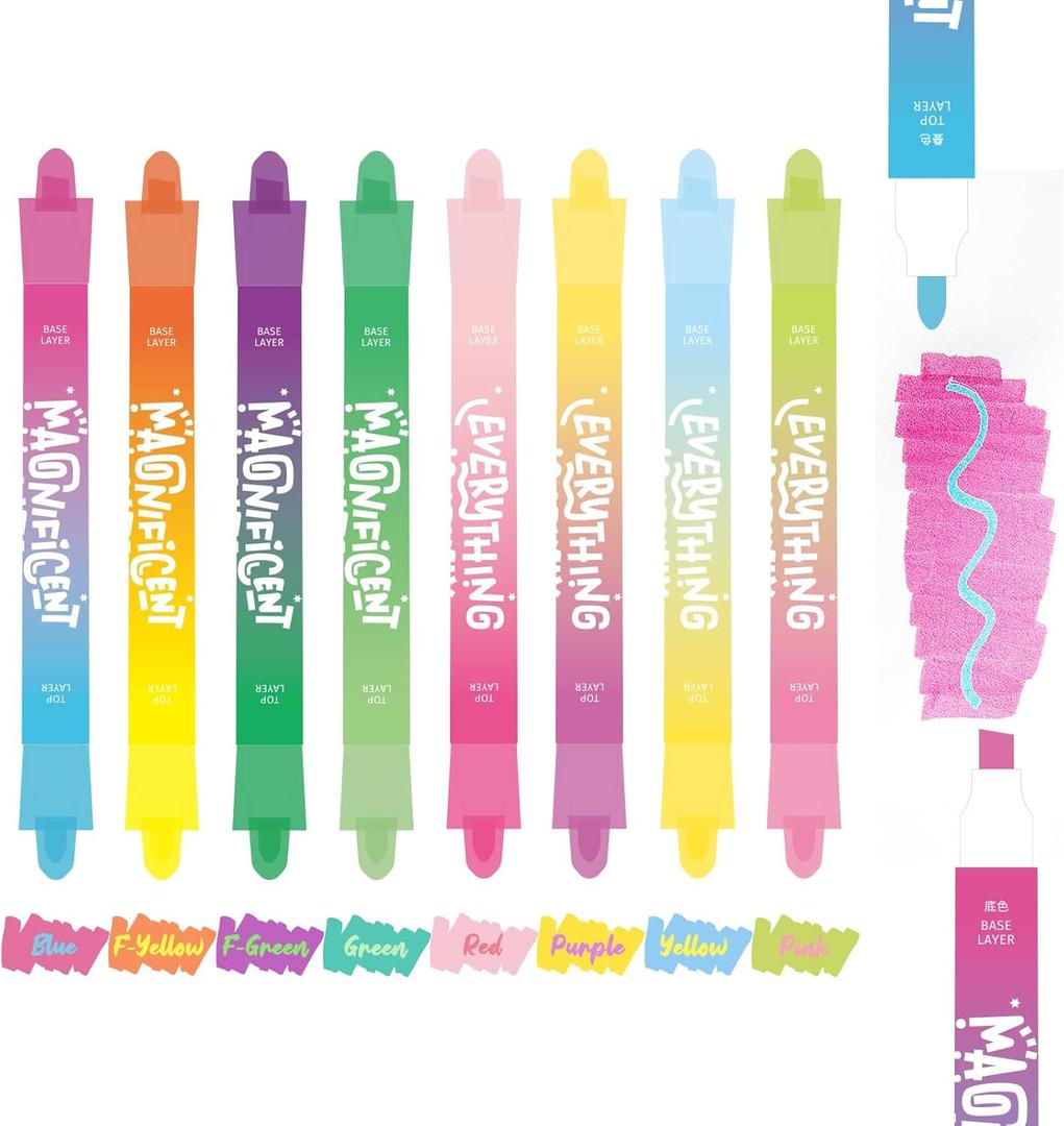 2 x Dual Tip Pastel Highlighters, 8 Colors, 4-Pack, No Bleed Quick Dry Ink, Chisel and Bullet Tips (DOpamine+macarom).